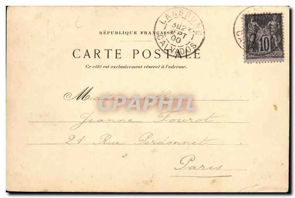 Langrune - Igreja — carta postal datada de 23 de setembro de 1900, editada por T. Géron, n°34 - Verso
