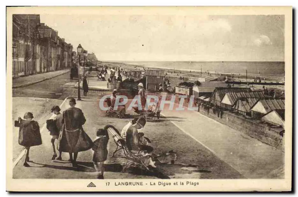 Langrune - A Digue e a Praia — editor C° Alsaciens des Arts Photomécaniques, Strasbourg, n° 17 - Frente