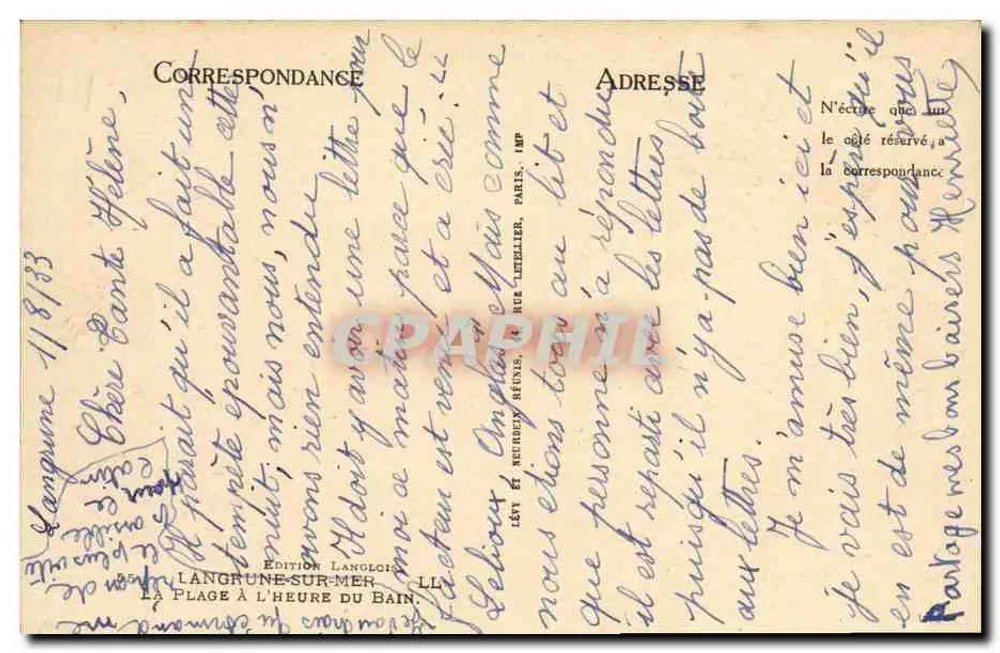 Langrune-sur-Mer — Ansicht der Strandpromenade zur Badezeit — Édition Langlois, LL - Rückseite