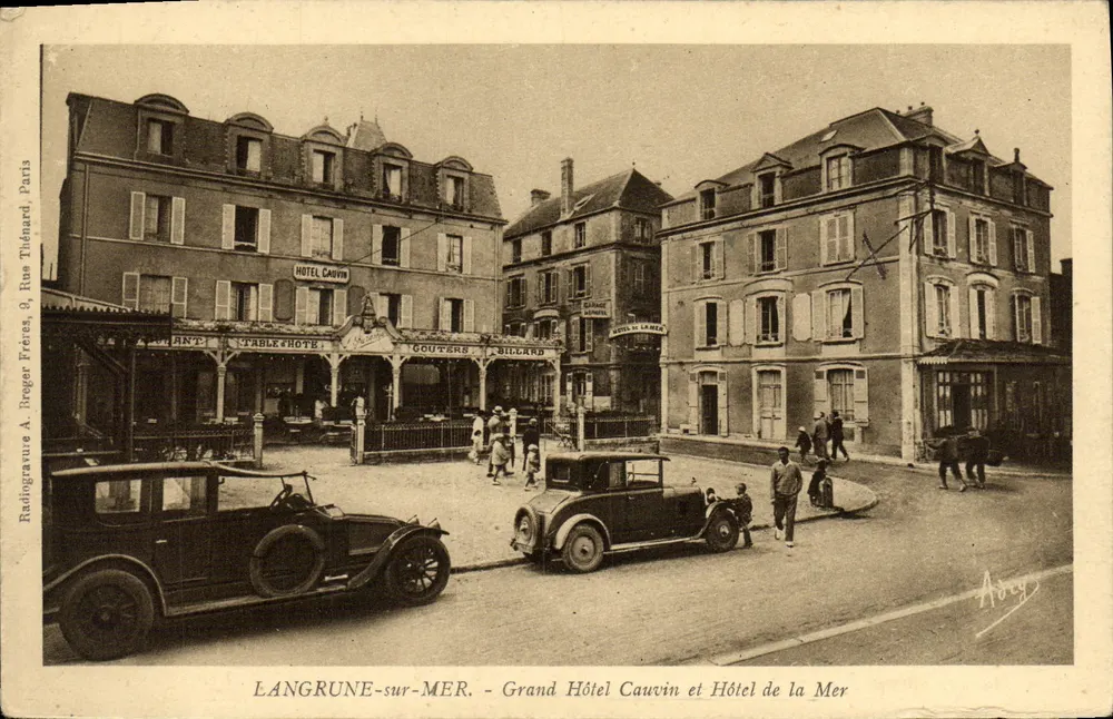 Langrune-sur-Mer — Grand Hôtel Cauvin und Hôtel de la Mer — Radiogravure A. Breger Frères, 9, rue Thénard, Paris - Vorderseite