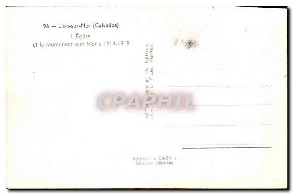 Lion-sur-Mer (Calvados) — Die Kirche und das Kriegsdenkmal 1914-1918 — Verlag Caby - Rückseite