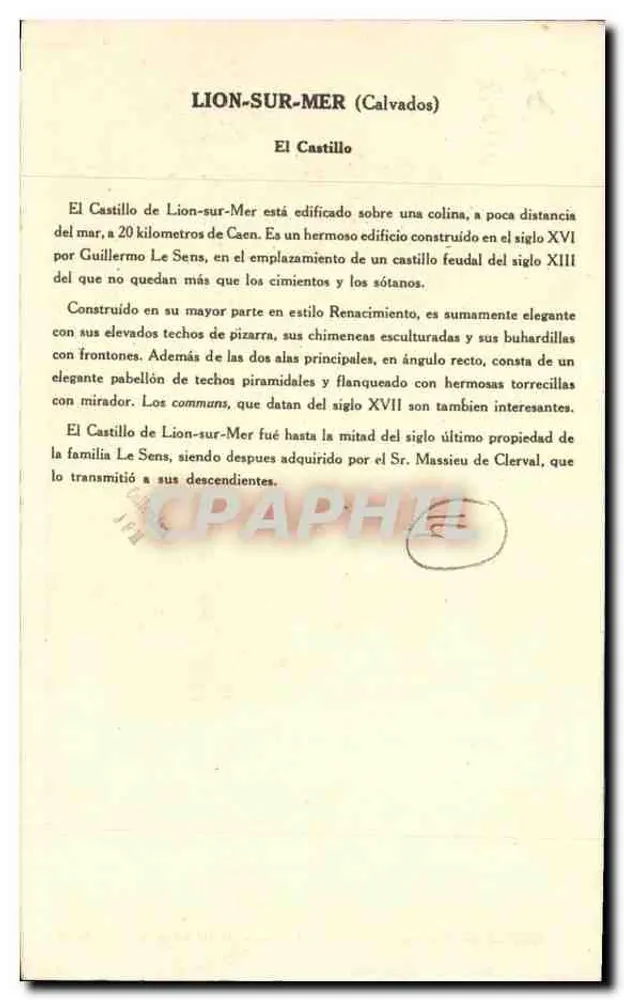 Lion-sur-Mer — Castelo El Castillo — Editor Castillo, 5ª Série - Verso