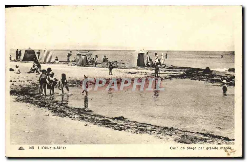 Lion-sur-Mer — Strandabschnitt bei Ebbe — Cie des Arts Photomécaniques, n° 143 - Vorderseite