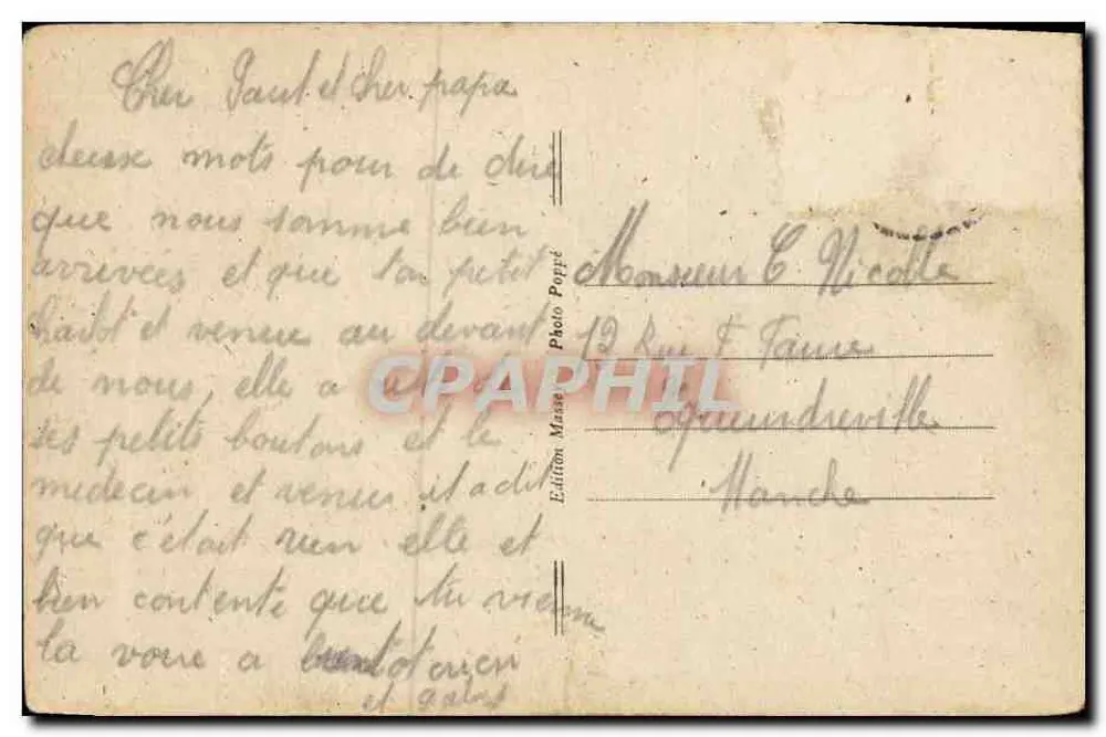 Rua da Liberdade em Fains-lès-Mâcon — vista da rua com livraria e farmácia — Edição Mease Photo Poppé - Verso