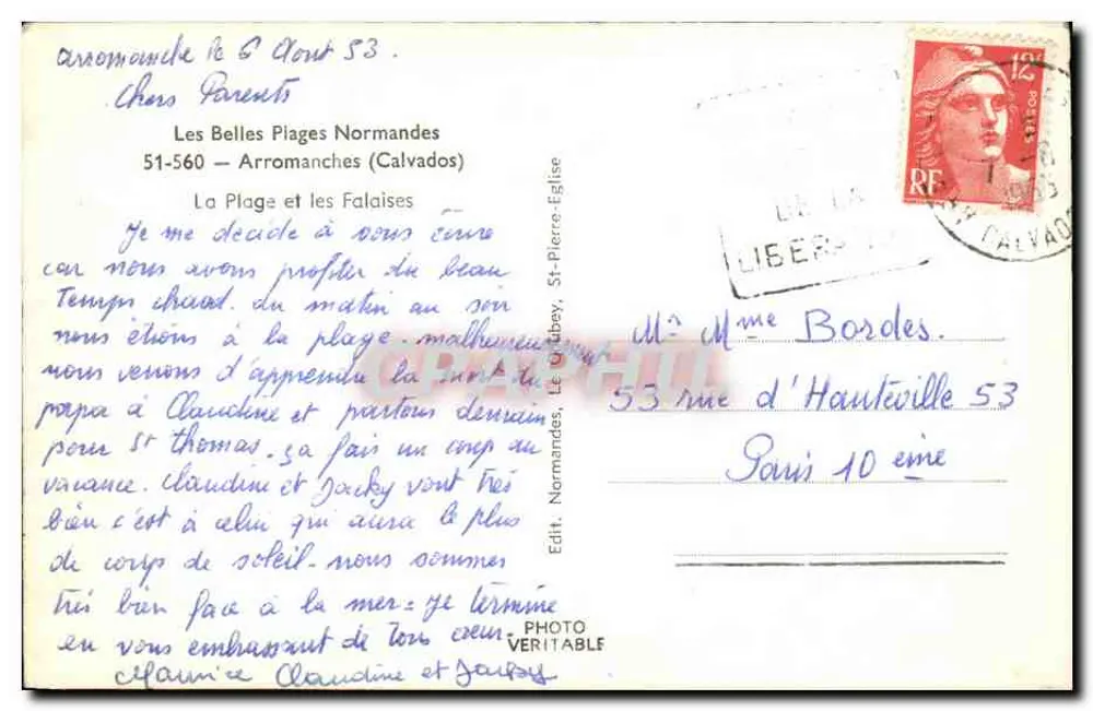 Arromanches — Die schönen normannischen Strände — Verlag Le Tubey, St-Pierre-Eglise - Rückseite