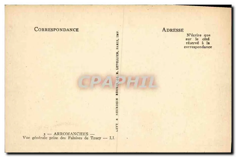 Arromanches — Allgemeiner Blick von den Tracy-Klippen — Verlag Levy & Neundein, Paris - Rückseite