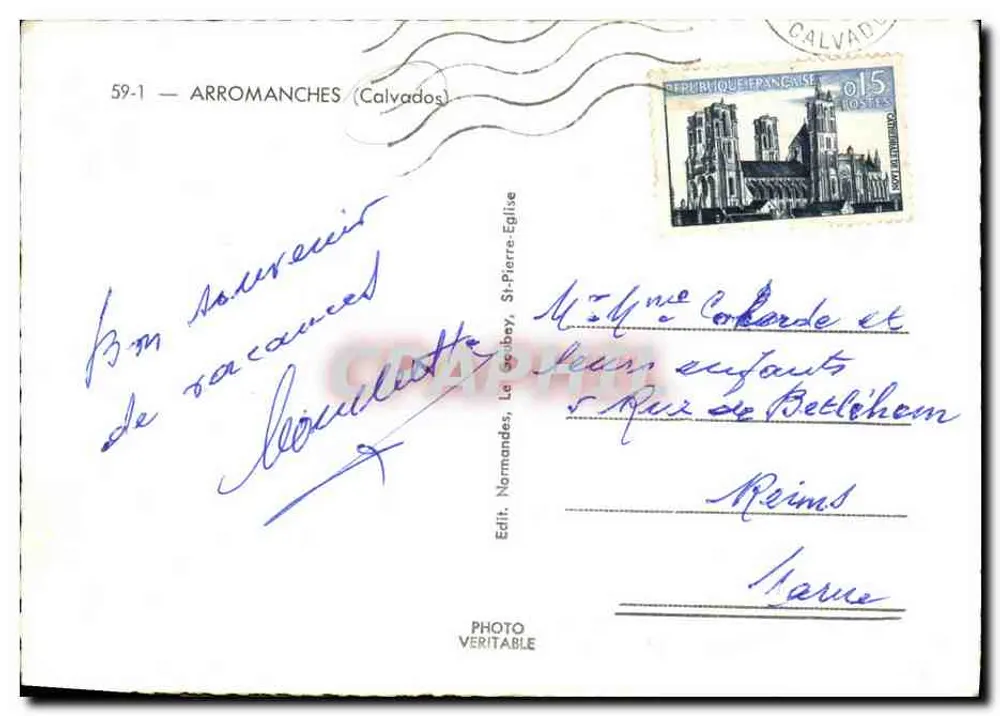 Arromanches — Lembrança de Arromanches — Editor Le Golbe — n° 59-1 - Verso