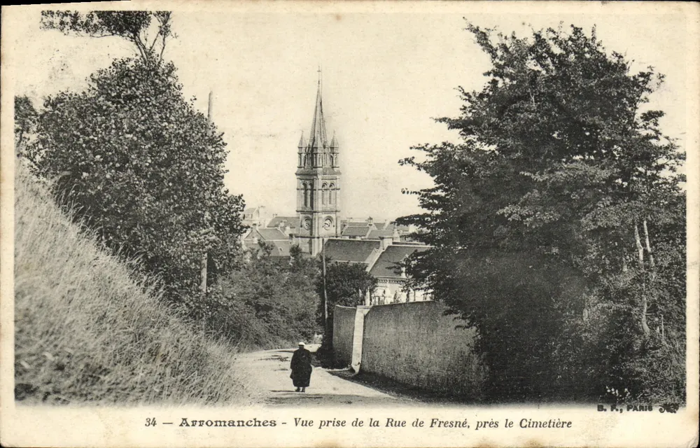 Arromanches — Ansicht vom Rue de Fresné, nahe dem Friedhof — B. P., Paris, n°34 - Vorderseite