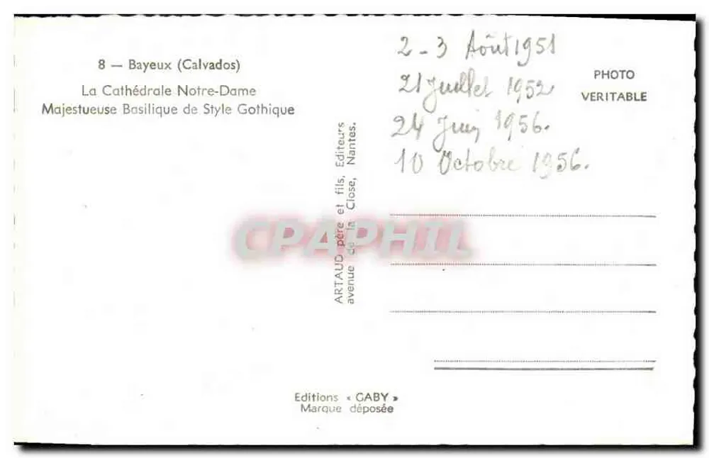 Bayeux — La Cathédrale Notre-Dame — Editions GABY - Rückseite