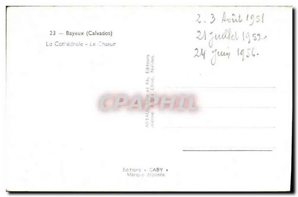 Bayeux — A Catedral — O Cúrio — Edições Caby - Verso