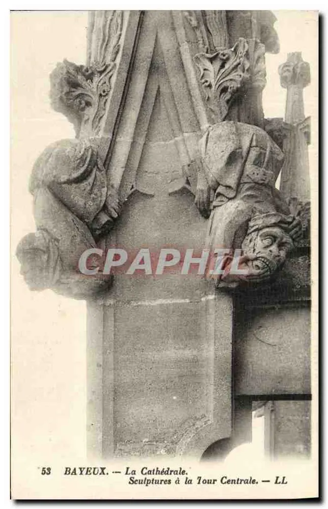 Bayeux — Die Kathedrale. Skulpturen an der Zentraltürme — LL - Vorderseite