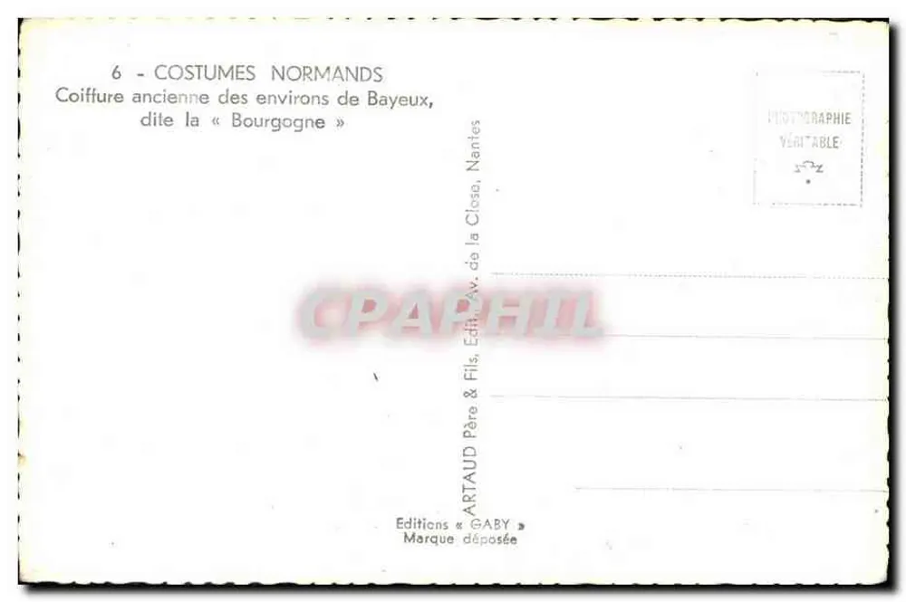 Alte Frisur aus der Gegend von Bayeux — genannt die « Bourgogne » — Editions Gaby, Nantes - Rückseite