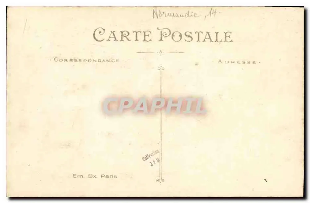 Normandin aus Aulrefois — Frau in rotem Kleid mit Blumenstrauß — Verlag Em. Bx. Paris, Nr. 14 - Rückseite