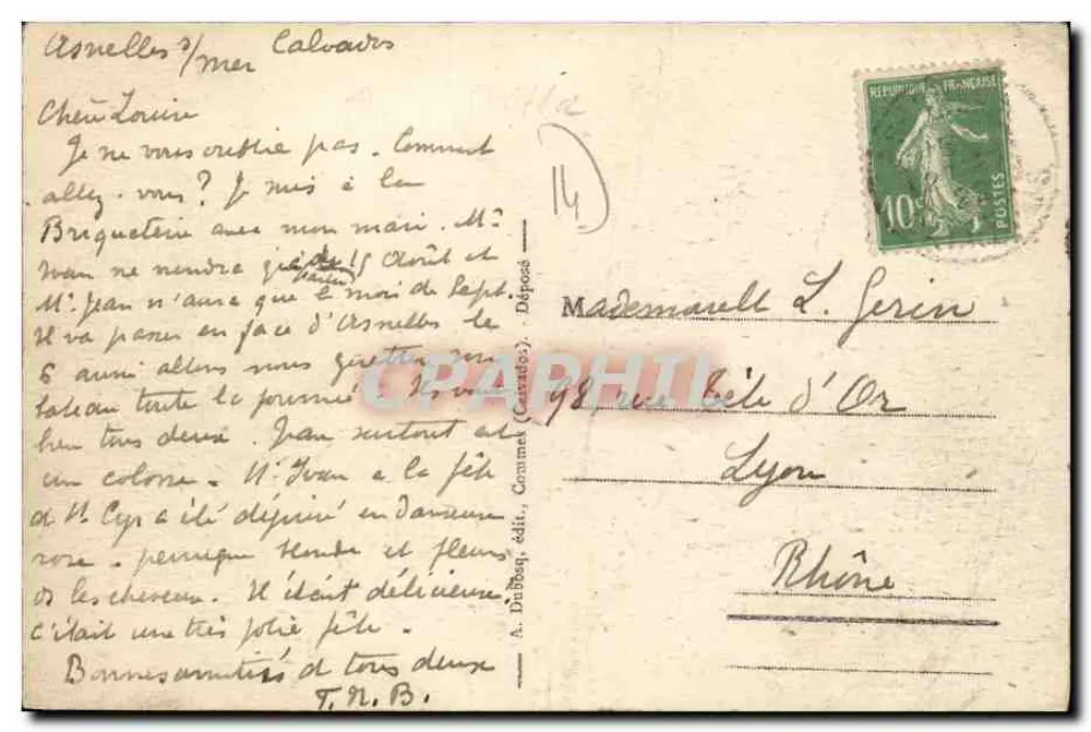 Bayeux. Castelo de Bellefontaine — Bilhete postal antigo n° A+D 88, editor A. DuBois (Caumont) - Verso