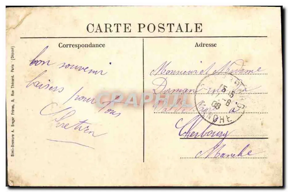 Bayeux — Vue de la Poissonnerie — Julien Vapsal, Nouveau Bazar et Librairie, Bayeux - Verso
