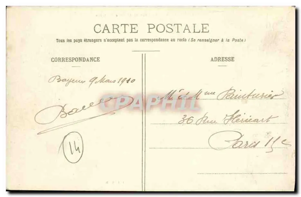 Bayeux - Ansicht des Schlosses Belle-Fontaine — Sammlung R. D. Nr. 213 - Rückseite