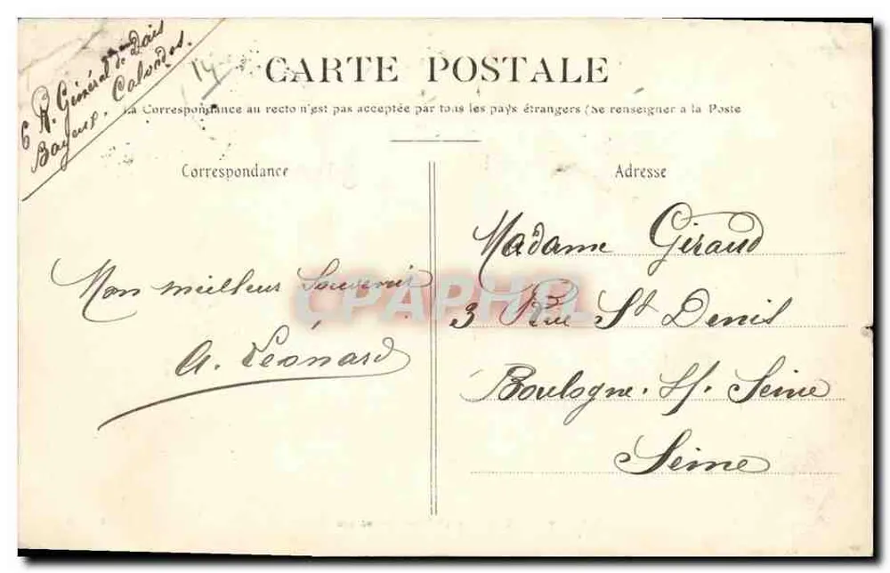 Bayeux — A Subprefeitura — G.E.R.D. - Verso