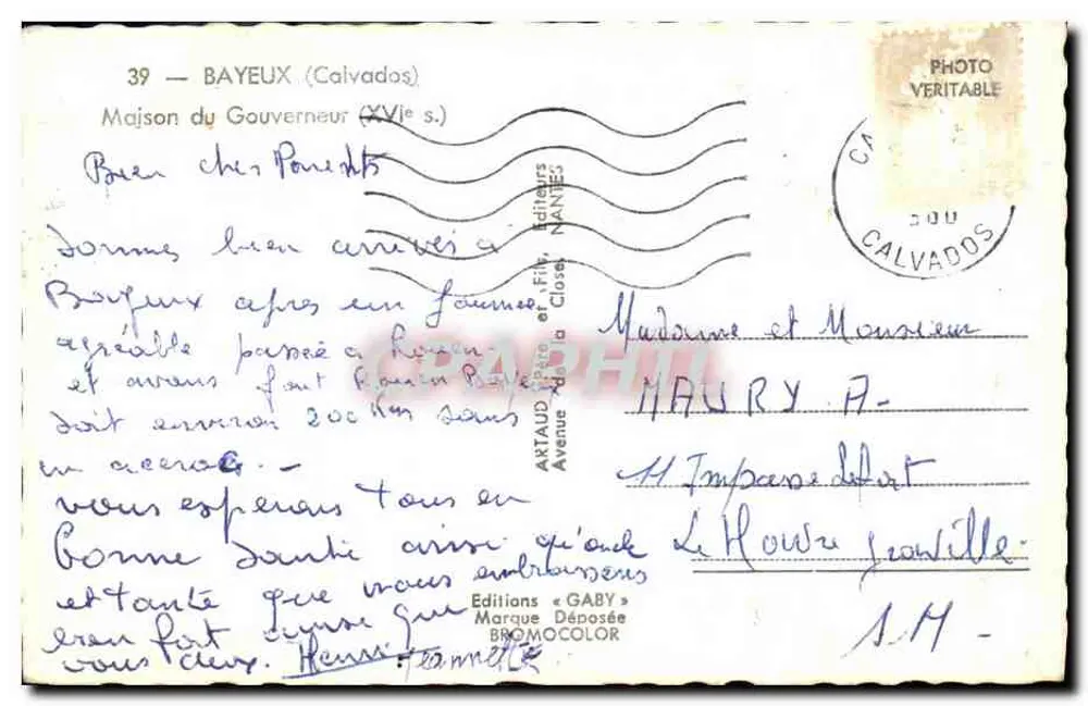 Casa do Governador — Bayeux (Calvados) — Edições Gaby - Verso