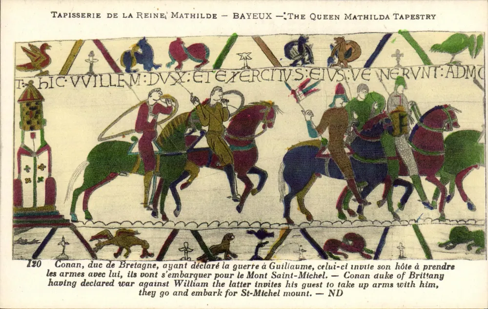 Tapisserie der Königin Mathilde — Bayeux — Szene 120: Conan, Herzog von Bretagne, erklärt William den Krieg - Vorderseite