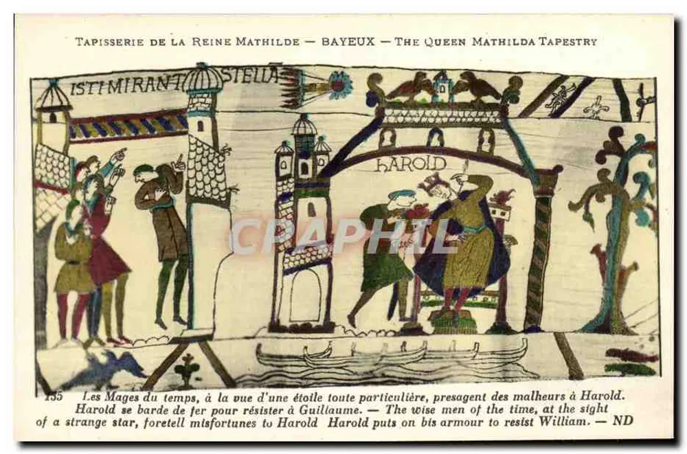 Tapestry of Queen Matilda — Bayeux — The Magi of the Time, upon seeing a particular star, foretell misfortunes to Harold - Vorderseite