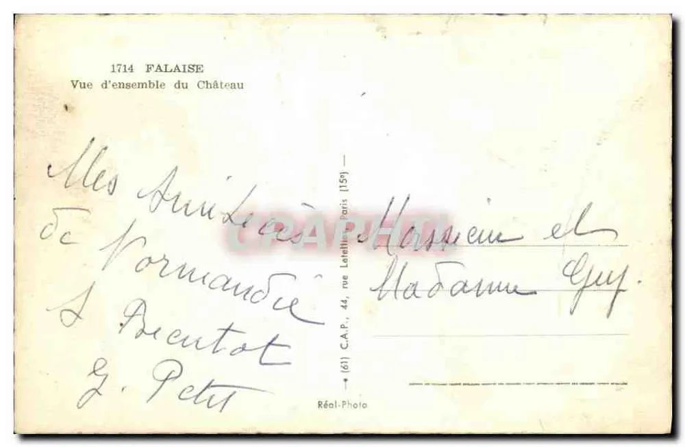 Falaise — Vista geral do Castelo — C.A.P. Paris - Verso