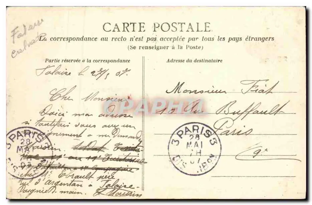 FALAISE — Die Kasernen Dumont-d'Urville — C. Jeanne, Verlag-Fotograf, Falaise - Rückseite