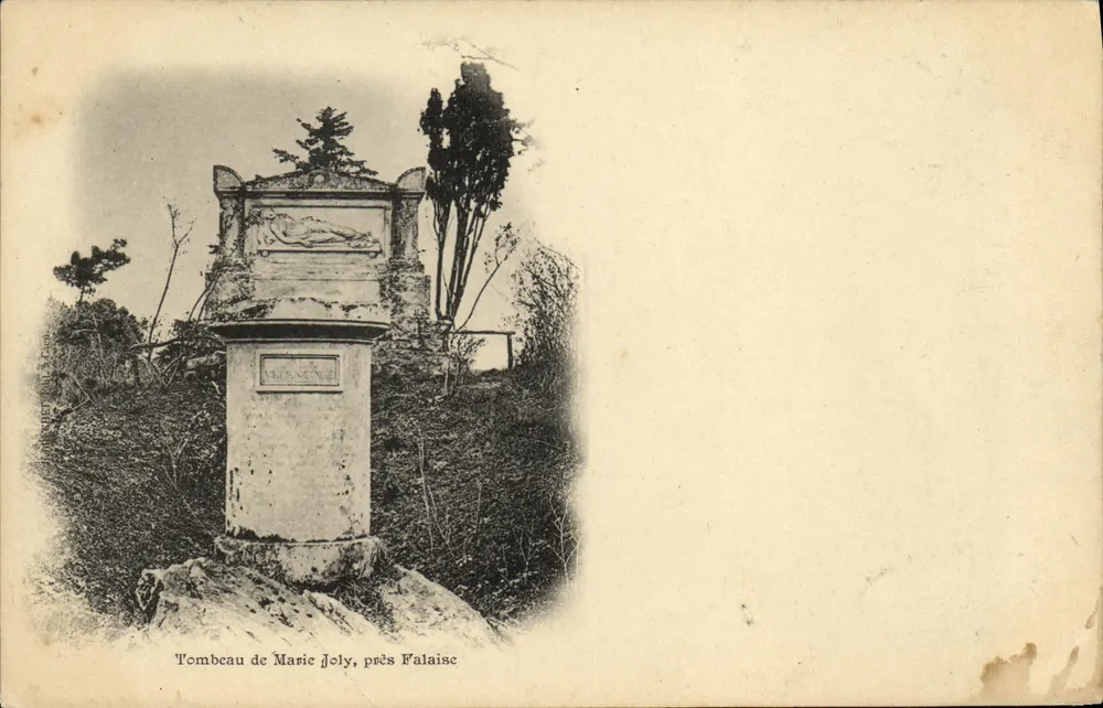 Tombeau de Marie Joly, près Falaise — monument funéraire avec bas-relief, éditeur impr. sur la carte - Vorderseite