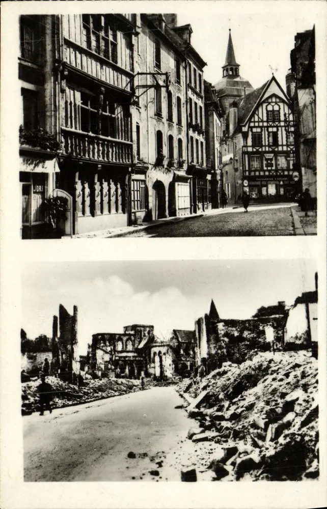 FALAISE - Rue Trinité - Kirche der Dreifaltigkeit — vor und nach dem Krieg — Verlag Réal-Photo, n° 4 - Vorderseite
