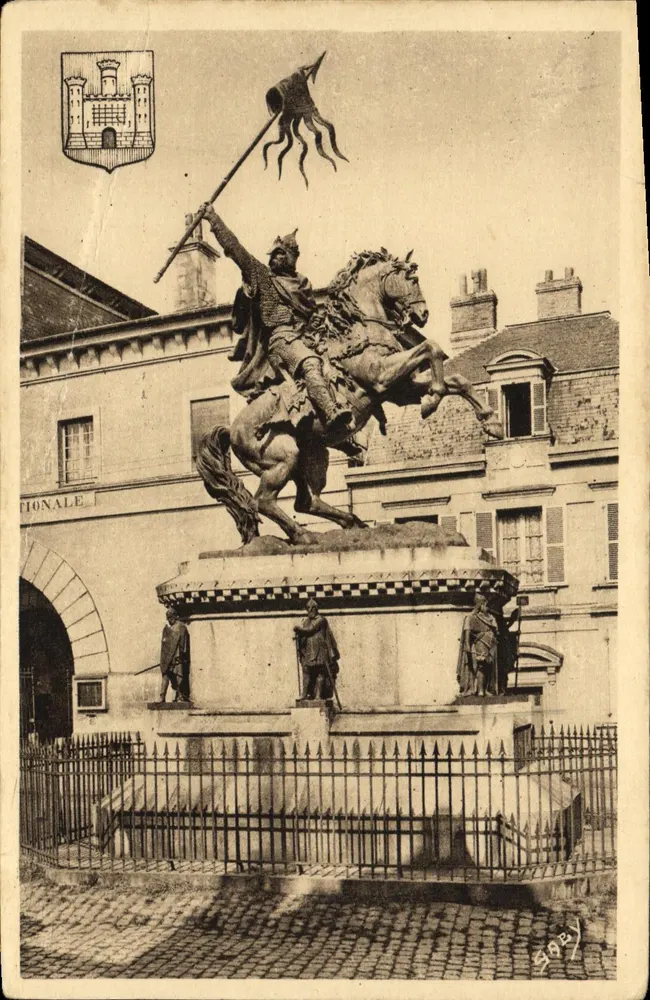 Statue équestre de Guillaume-le-Conquérant — Place de la Close, Falaise — Éditeur G. Arand, imprimé sur la carte - Frente