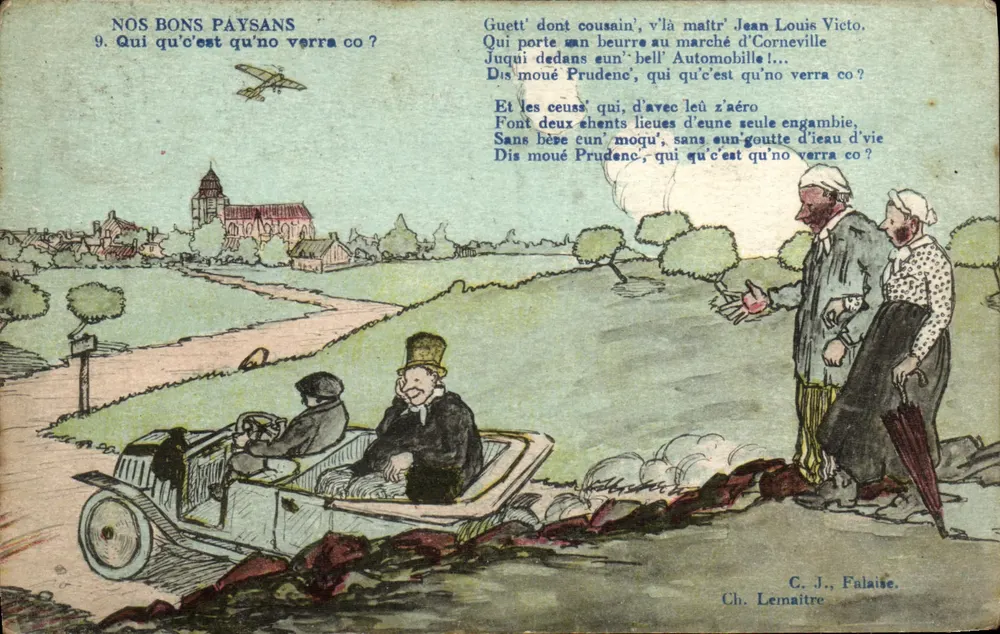 Unsere guten Bauern — Serie 9, Szene mit Wagen und Flugzeug — Ch. Lemaître, Falaise - Vorderseite