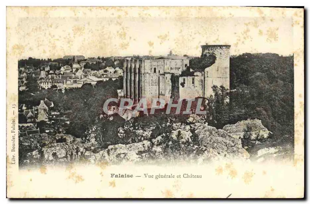 Falaise — Vista general y Castillo — Libr. Boudier, Falaise, n°13 - Anverso