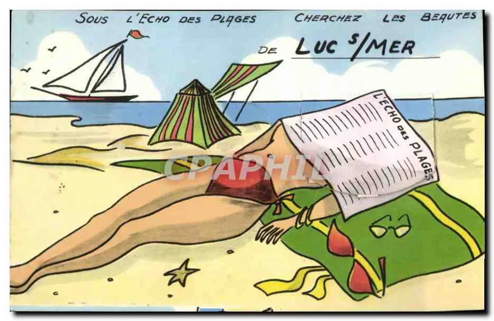 Mulher à beira do mar — praia com véu e tenda — Luc S/Mer - Frente