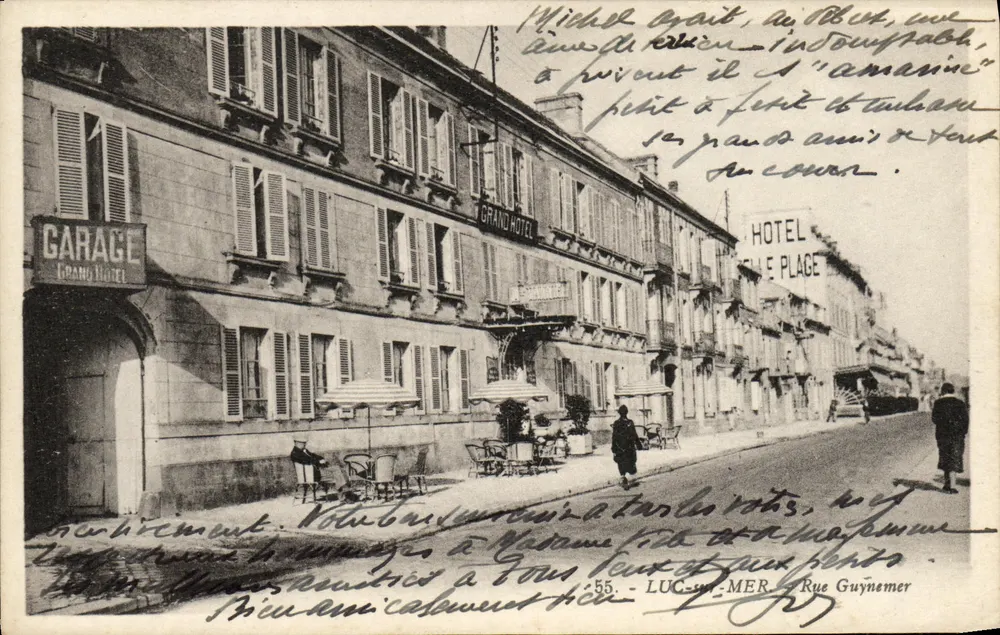 LUC-MER — Rue Guynemer — Grand Hôtel et Garage — Carte postale - Recto