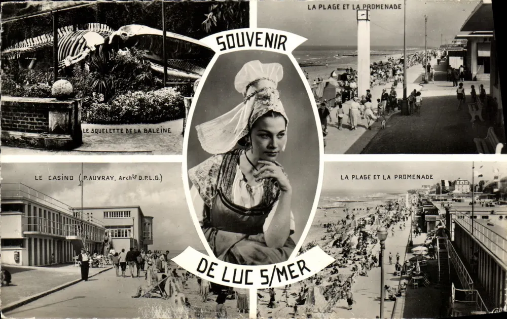 Luc-sur-Mer — Lembrete — O esqueleto da baleia, a praia e a promenade, o cassino — editor: Leuc-sur-Mer, n° 819 - Frente