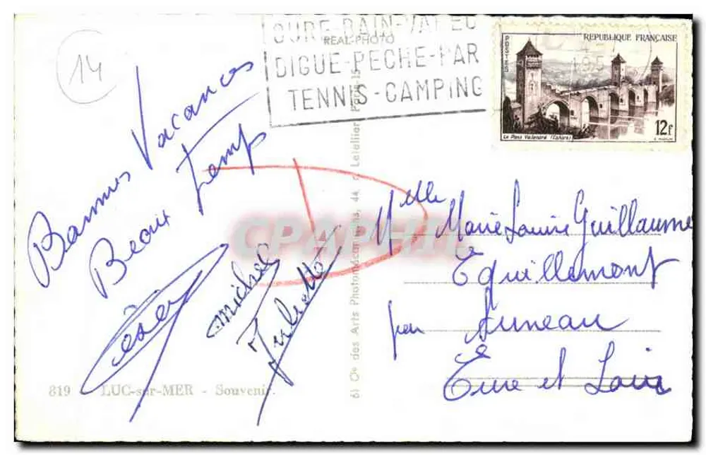 Luc-sur-Mer — Lembrete — O esqueleto da baleia, a praia e a promenade, o cassino — editor: Leuc-sur-Mer, n° 819 - Verso