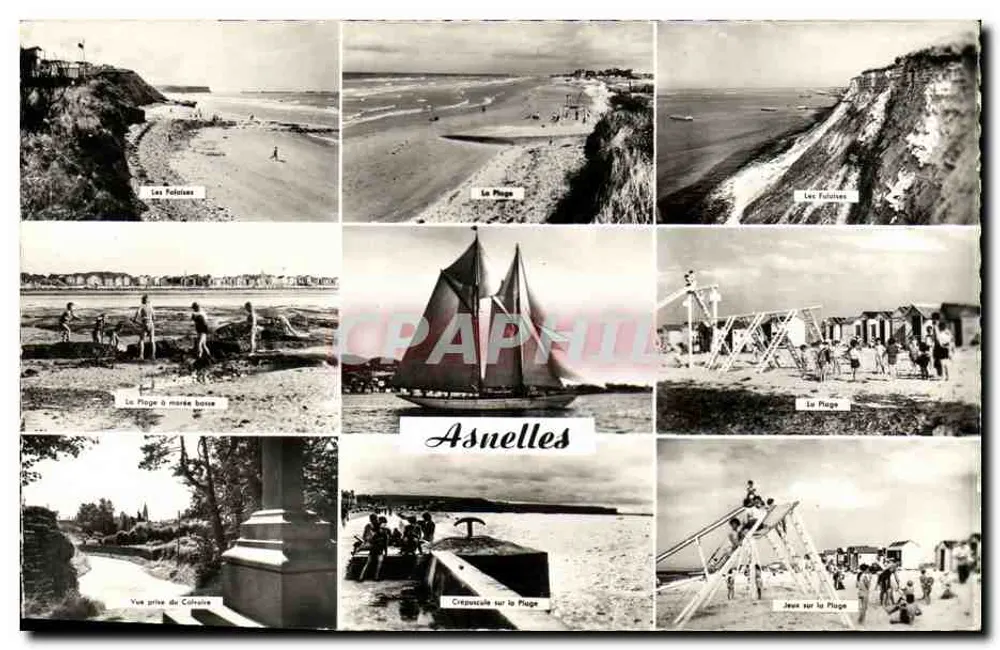 Asnelles — Vista da praia, falésias, barcos e brinquedos — editor desconhecido - Frente