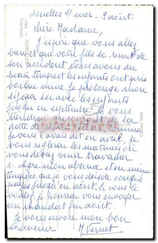 Asnelles — Vista da praia, falésias, barcos e brinquedos — editor desconhecido - Verso