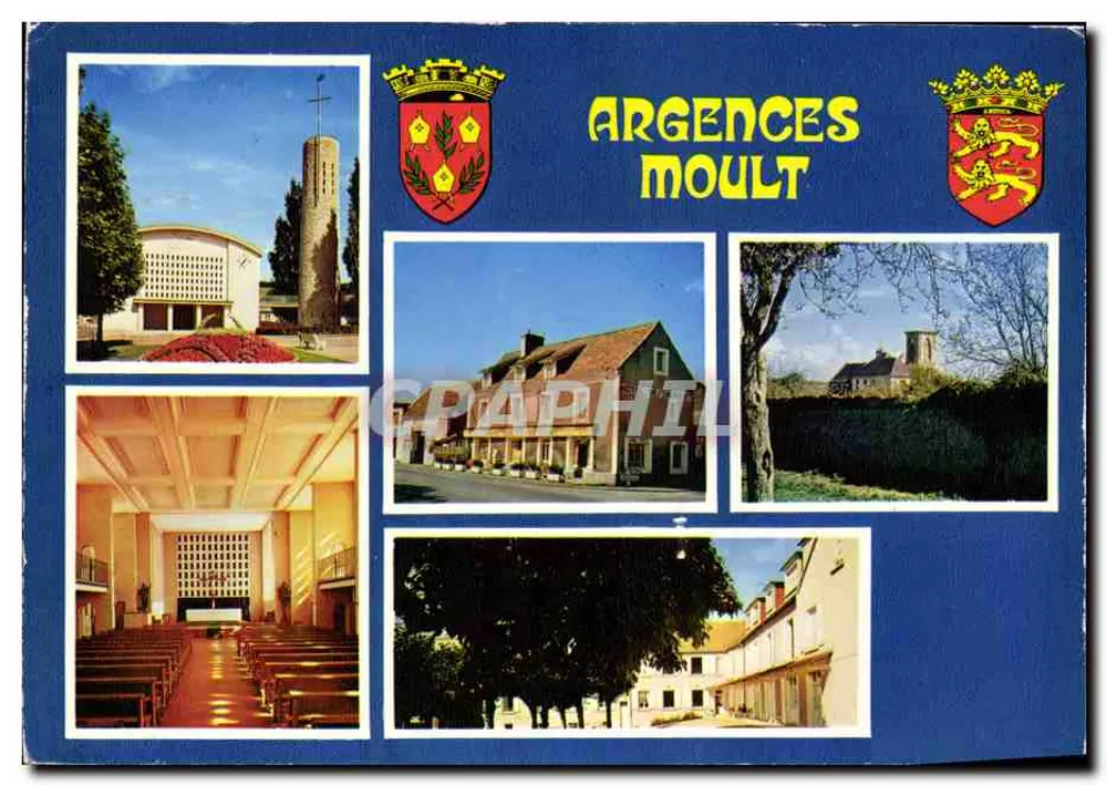 Argences-Moult — vista da cidade e de sua igreja — Graphphil - Frente