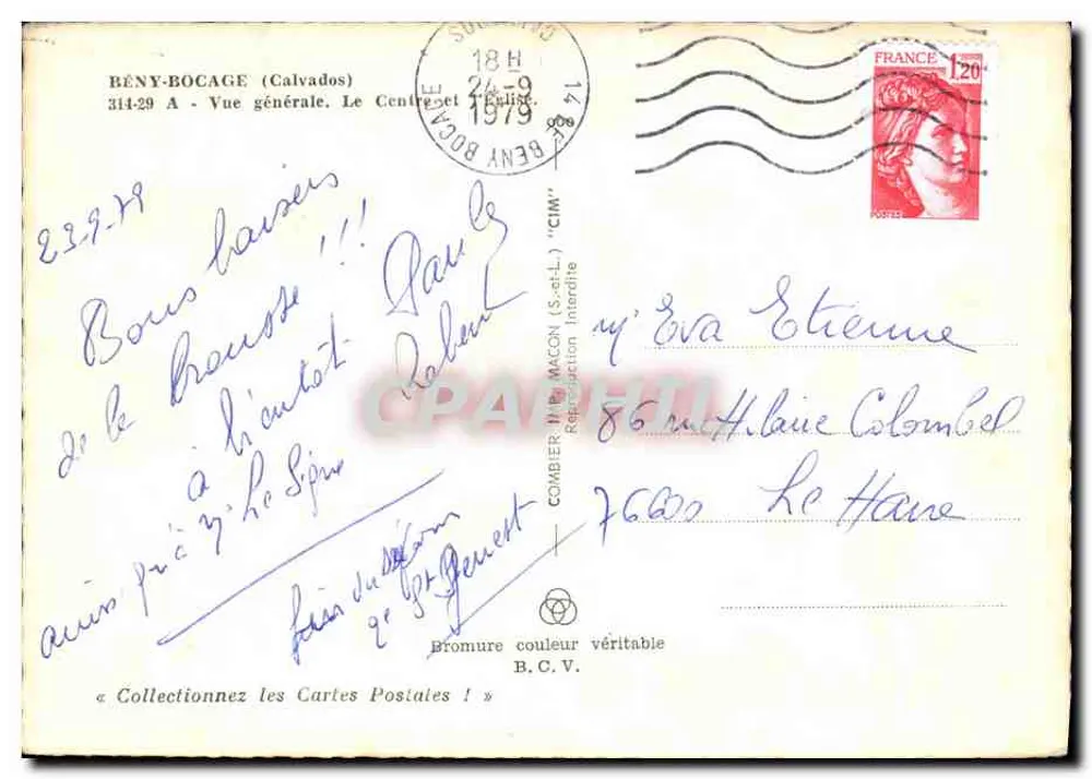 Bény-Bocage (Calvados) — Vue générale. Le Centre et l'Église — Éditeur : Cimbert (S.-et-L.) - Verso