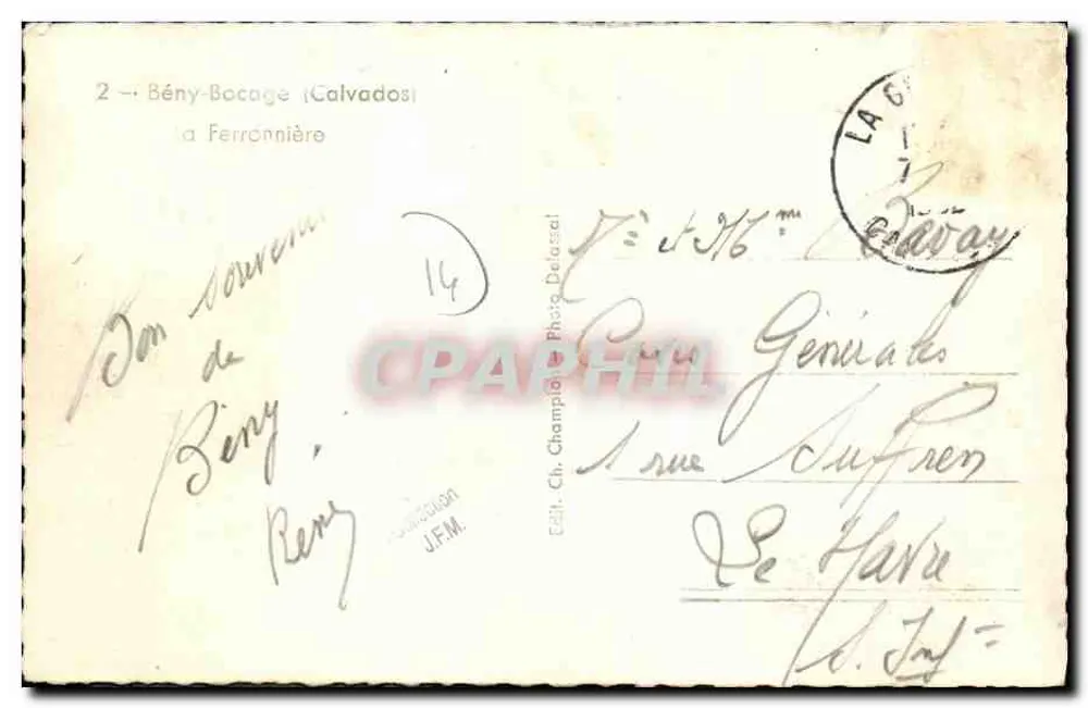 Bény-Bocage (Calvados) — A Vista da Ferronnière — Ch. Champfosal - Verso