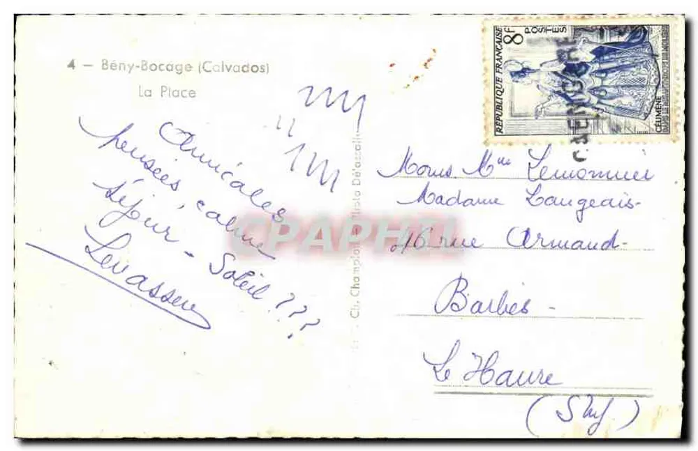 Bény-Bocage (Calvados) — Praça — editor Champion & D'Assailly - Verso