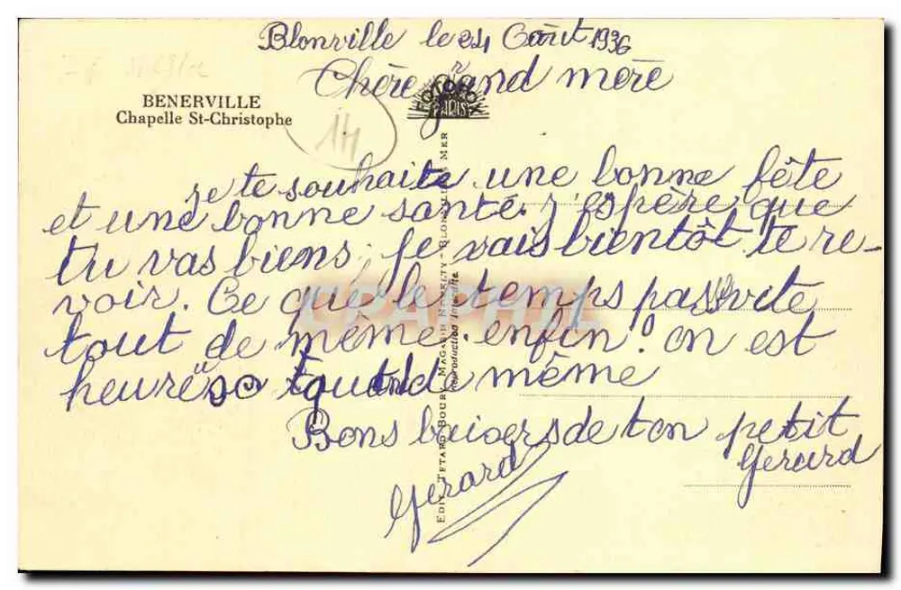 Capela Saint-Christophe — Blonville-lès-Carrières — Edição Benerville - Verso
