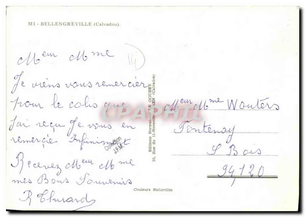 Bellengreville — vista panorâmica — Edições Normais de Goubey - Verso