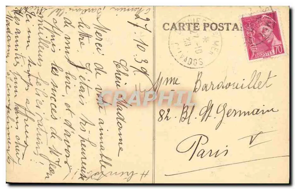 Bernières-sur-Mer — La route de St-Aubin — éditeur L. G. M. (n° 1034) - Verso