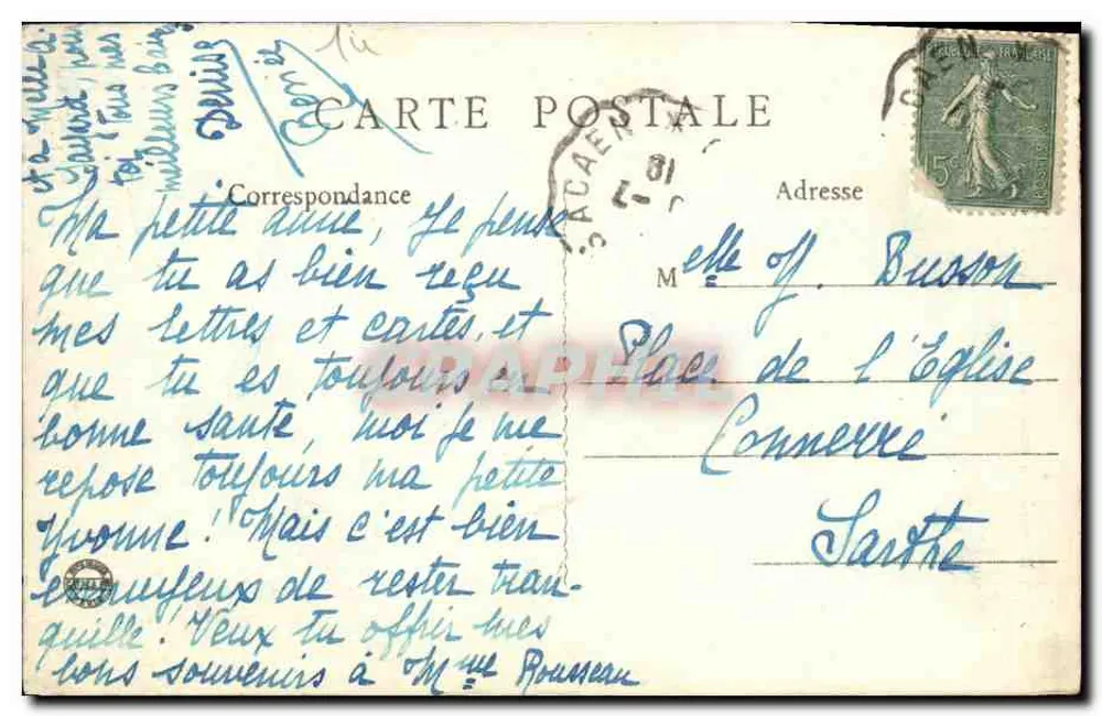 Bernières-sur-Mer (Calvados) — A Rua da Estação — Editor B. E. PARIS, n°5 - Verso