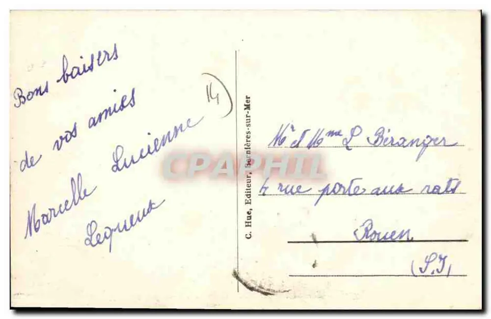 Bernières-sur-Mer — A Praia com maré baixa — C. Hue, Editor - Verso