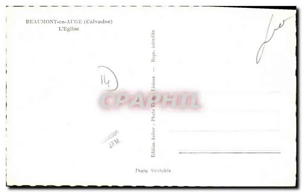 Beaumont-en-Auge (Calvados) — A Igreja — Edição J.F.M. n°14 - Verso