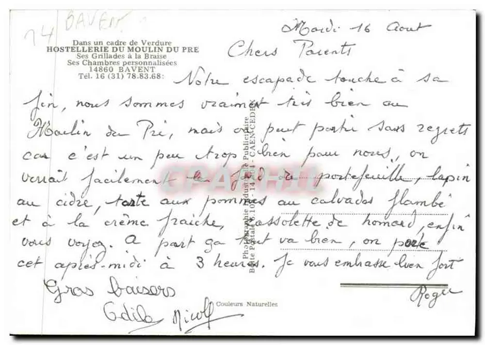 Moinho do Pré — Bavent — Hostellerie do Moinho do Pré - Verso