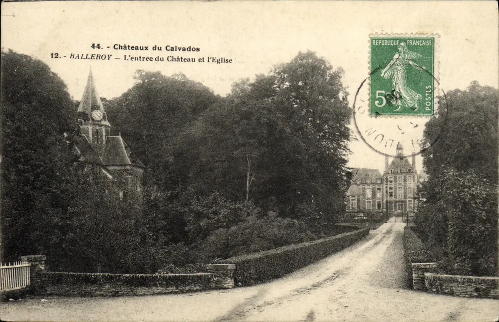 Balleroy – Der Eingang zum Schloss und die Kirche — A. Dibosq, Verlag, Commes (Calvados) Nr. 14 - Vorderseite