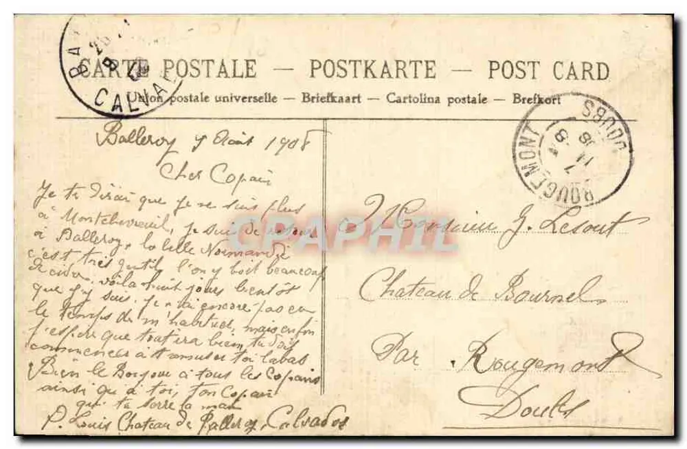 Balleroy — O Castelo, vista geral — Editor não identificado - Verso